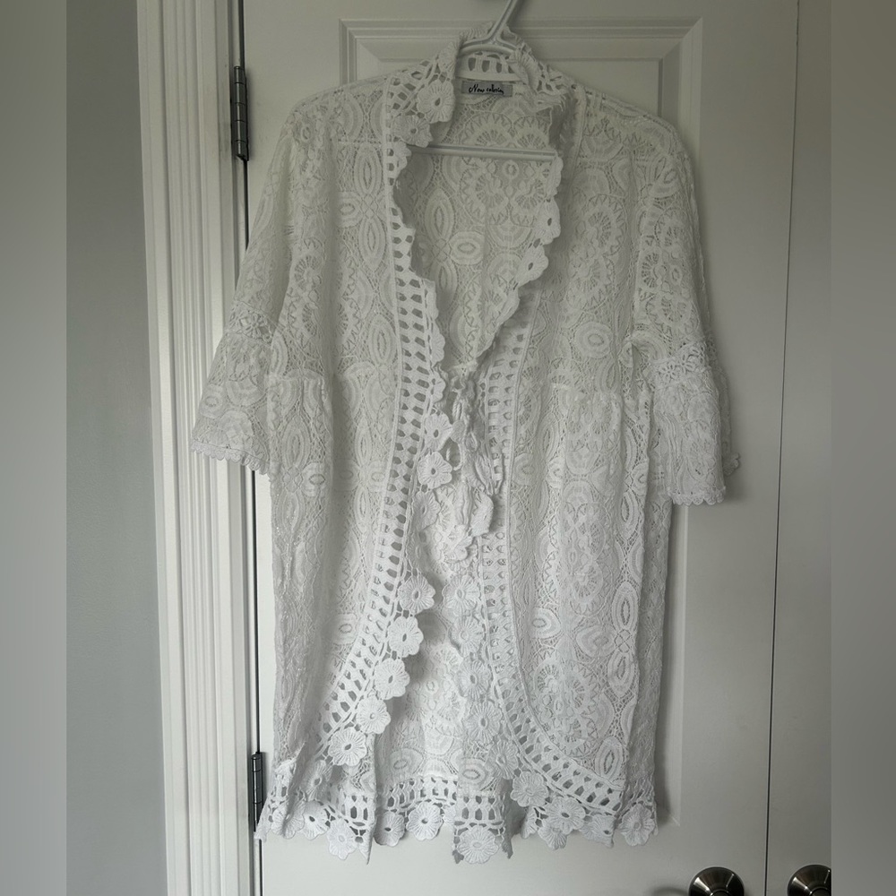 Beach cover up white lace detail